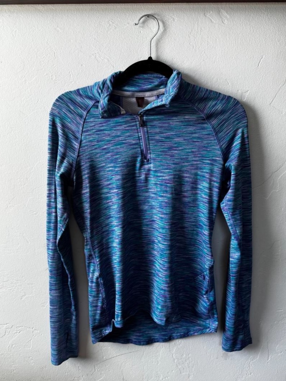 Roxy Blue Teal Space-Dye Quarter-Zip Swim Coverup